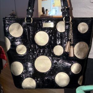 Brahmin Black and Gold Polka Dot Tote